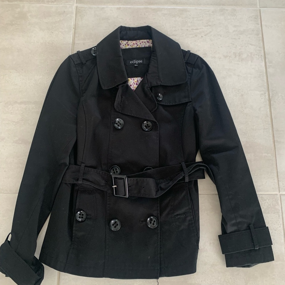 Eclipse Black Trench Coat with Belted Waist